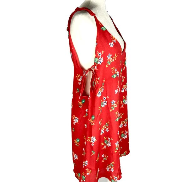 Womens Cute Bright Red Floral Shift Short Dress - Picture 3 of 7